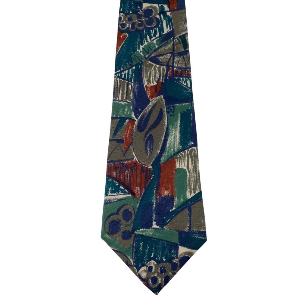 Vintage Manzoni Colorful Abstract Print 100% Silk Mens Tie Necktie